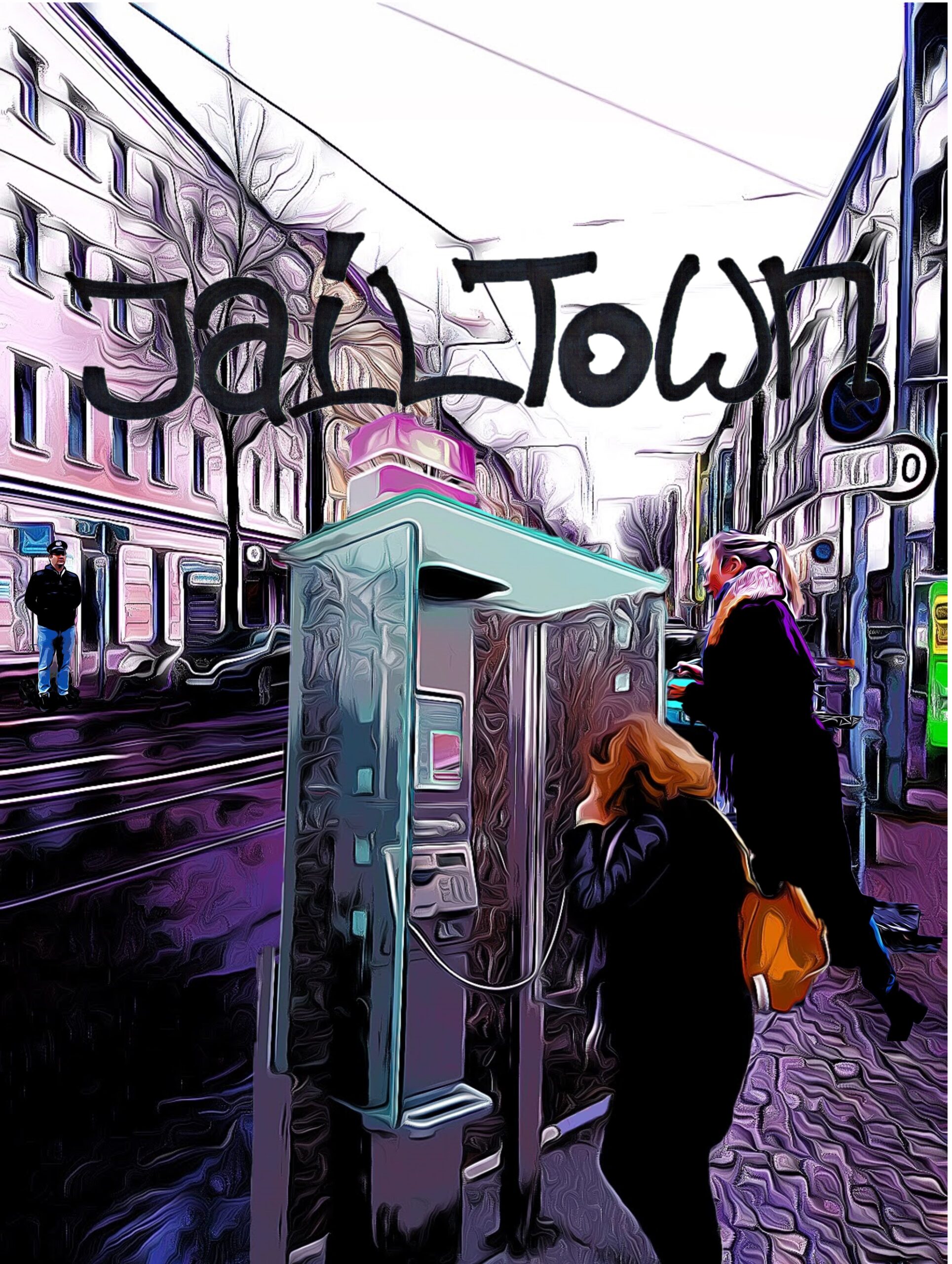 Coverbild für das Comic Jailtown mit selbst gezeichnetem SChriftzug und einer Collagge aus einzelnen Bildern aus dem Inhalt