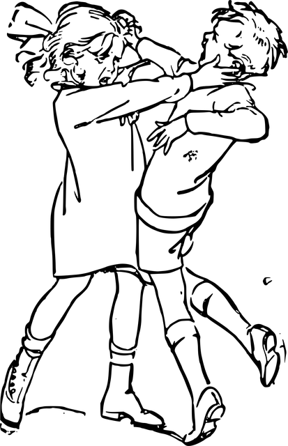 simple s/w Grafik von zwei Kindern, die sich prügeln