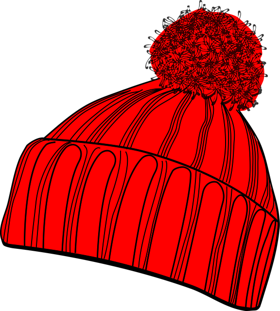 eine knallrote Pudelmütze